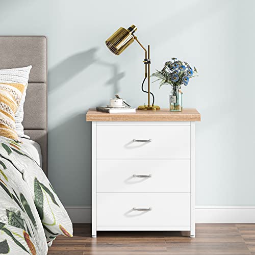 LITTLE TREE Nightstand Side End Table, Engineered Wood, White