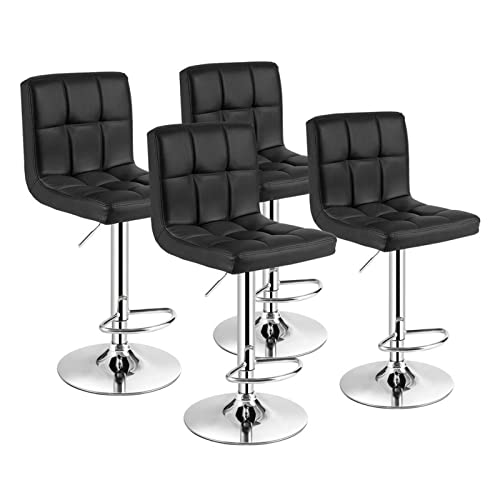 LUKEO Set of 4 Adjustable Bar Stools PU Leather Swivel Kitchen Counter Pub Chair (Color : 3-pack, Size : Light Grey)