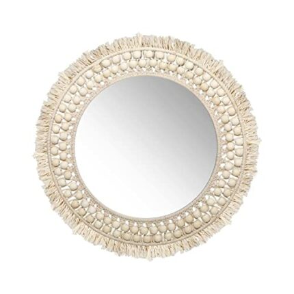 SWTHONY 18 Inch Round Hanging Boho Mirror for Wall Decor Bohemian Art Wall Decor Decorative Macrame Circle Mirrors for Apatment, Living Room, Bed