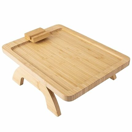 Vencier Bamboo Couch Arm Tray Table with 360° Rotating Mobile Holder Stable Armrest Design Clip On Sofa Tray Table for Wide Couches Foldable Arm