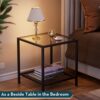 SAYGOER Small Side Table Glass End Table with Mesh Storage Shelf for Small Spaces Modern Square Bed Nightstand Couch Table for Living Room Bedroo