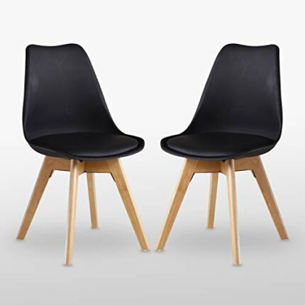 P&N Homewares® (SET OF 2) Lorenzo Chair Plastic Wood Retro Dining Chairs White Black Grey Red Yellow Pink Green Blue (BLACK)