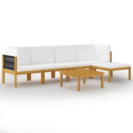 WODMB Garden Furniture 6 Pcs with Cushions Cream Solid Acacia Wood Garden Furniture Set (Color : A, Size : One size)