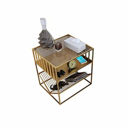 JYDQM Light Wrought Iron Bedside Table Nordic Simple Glass Side Cabinet Bedroom Storage Cabinet Metal Corner Cabinet