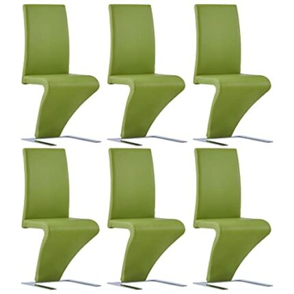 vidaXL 6x Dining Chairs with Zigzag Shape Kitchen Living Room Dinner Room Home Restaurant Office Side Chairs Seating Furniture Green Faux Leather