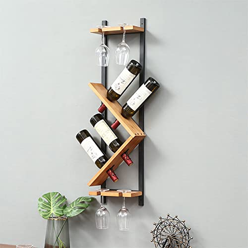 Rustic Wall Mounted Wood Vertical Wine Rack Holder Storage Display Shelf Organizer for 4 Bottles - Home, Kitchen, Dining Room Bar Decor - Wood