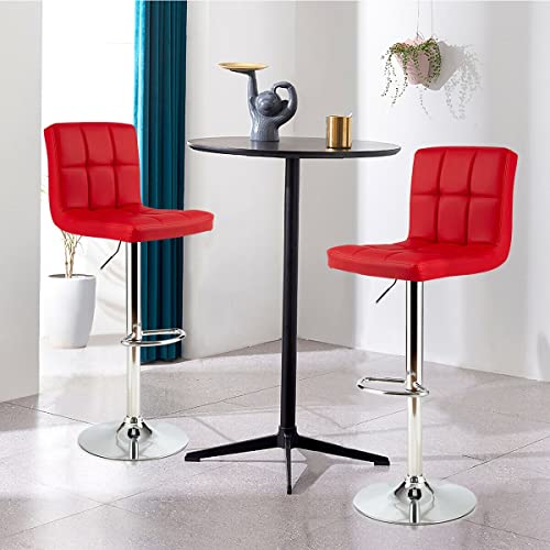 SDFGH Set Of 2 Bar Stools PU Leather Adjustable Barstool Swivel Pub Chairs Red