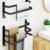 Bathroom Towel Rail 40cm, Towel Rack, Black Matt Towel Rail with Towel Rails and Hook Design, Towel Holder,Ladder Towel Rack, No Drilling Require