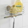 WENKO Turbo-Loc Wall Shelf with Shower Squeegee-Fixing Without Drilling, Steel, Silver Shiny, 13.5 x 24 x 27.5 cm