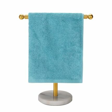 Hand Towel Holder Standing, T-Shape Towel Rack with Heavy Base, Regular Sized Hand Towel for Bath (Gold, Marble)