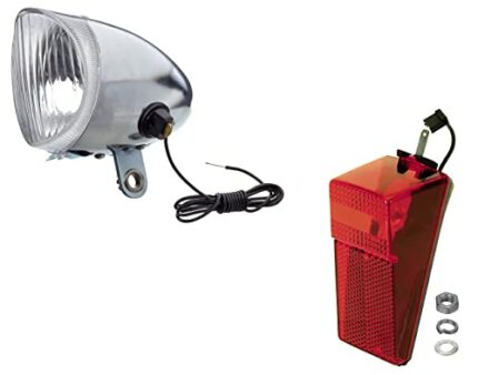 cyclingcolors bike dynamo light set 6V bulb : chrome front + rear lamp with reflector vintage mudguard bicycle MTB