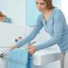 tesa MOON Swing Arm Towel Bar - No Drill Two-Armed Towel Rail Chromed Metal and Stainless for the Bathroom with Swivelling Arms - Includes Remova