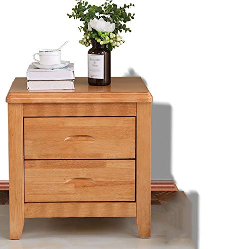 LUKEO Natural Wood Color Solid Wood Bedside Table, Bedroom Double Drawer Design Bedside Table