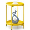 FUNME Folding End Table 2-Tier Metal Round Side Table with Removable Tray for Living Room (Yellow)