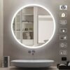 600X600mm Round Illuminated LED Light Bathroom Mirror Backlit with Sensor Touch Control,Dustproof Anti-Fog, 3 Colors, Warm White/Neutral/Cool Whi