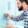 tesa SMOOZ Toilet Paper Holder - No Drill Chrome Plated Metal Toilet Roll Holder without Lid for Bathrooms and Guest Toilets - Includes Removable