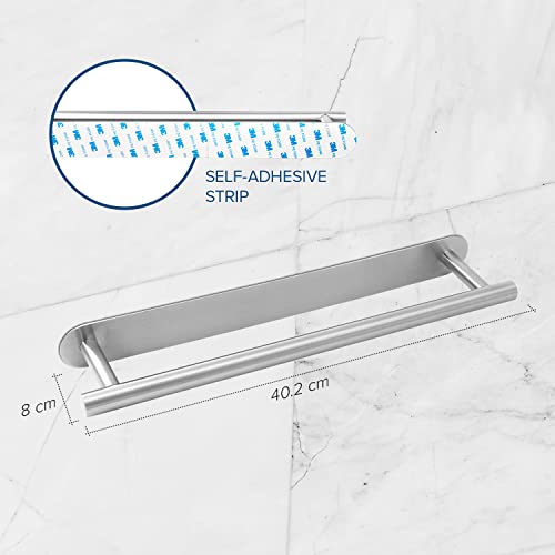 Joejis Self Adhesive Towel Rail 40cm Stainless Steel & Black Matte Bathroom Towel Holder Multiuse for Kitchen or Bathroom Towel Rail Drill-free (