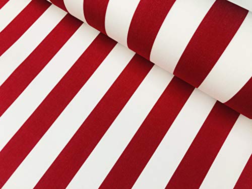 Red & White Striped DRALON Outdoor Fabric Acrylic Teflon Waterproof Upholstery Material for Cushion Gazebo Beach - 160cm Wide (Sold by The metre)