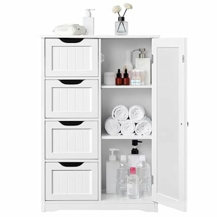 FGHOEV Wooden Bathroom Floor Cabinet Freestanding Storage Organizer White storage cabinet bathroom cabinet