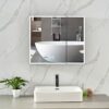Plumbsys LED Bathroom Mirror Cabinet Black 2 Door With Anti-Fog Demister Pad, Time and temperature display Illuminated Light, HD mirror, 750 x 65