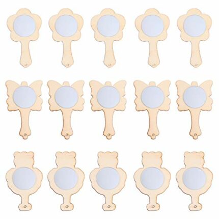 healifty 15pcs Wooden Mirrors Children DIY Hand Painted Handwork Mirrors (Random Style)