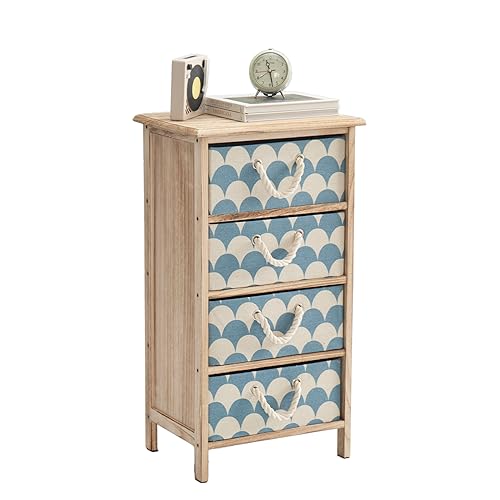 Leesinwing Nightstand with 4 Fabric Drawers,Wood Bedside Table for Storage, Easy Assembly End Table for Living Room/Bedroom/Closet(Light Brown)