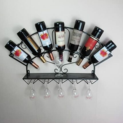 N/A Wine Rack Wall Hanging Wall Rack Personality Support European Retro Wrought Iron Display Cabinet