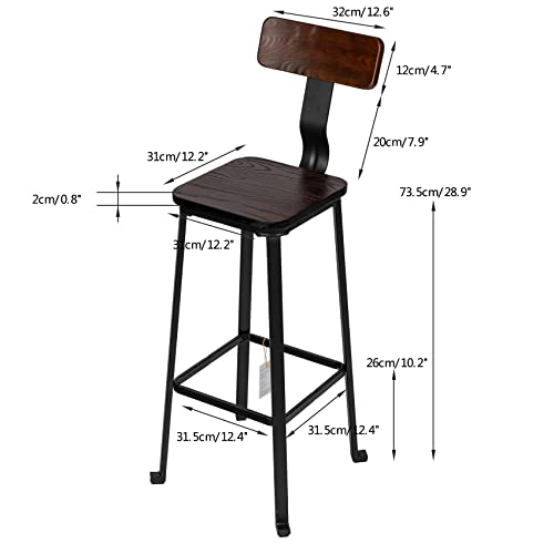 WALNUT 2pcs Counter Height Bar Stools with Backrest Industrial Vintage Barstools Tall Bar Chair for Bistro Pub Bar Patio