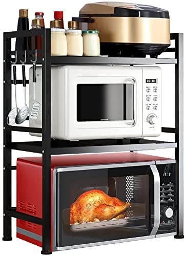 GOI Microwave Shelf Stand, 2Tier Expandable Microwave Oven Rack Storage Solution Organiser Stand Utensil Holder Adjustable Width & Height Kitchen