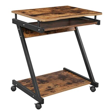 SONGMICS Z Shape Computer Desk, Compact Office Desk, Easy Assembly, Wheels with Brakes, Vintage Brown, 60 x 48 x 73 cm