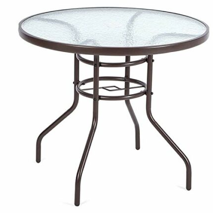 Havnyt Round 4 Seater Patio Table Brown Steel 80cm