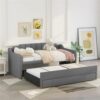 WALNUT Grey Twin Size Upholstered Daybed With Trundle And Three Drawers,for Indoor Living Room, Bedroom Furniture