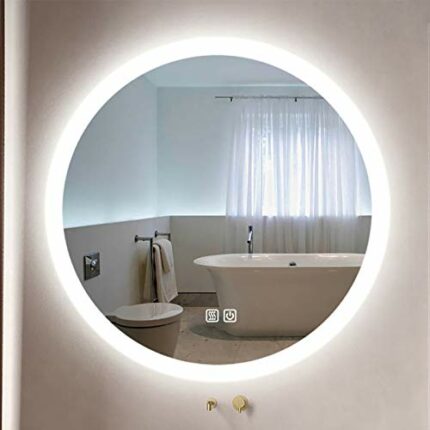 round Led Bathroom Mirror Illuminated Demisting Bathroom Smart Makeup Vanity Dimmble Touch Switch, Frameless Frosted Edges, Switch+antifog,