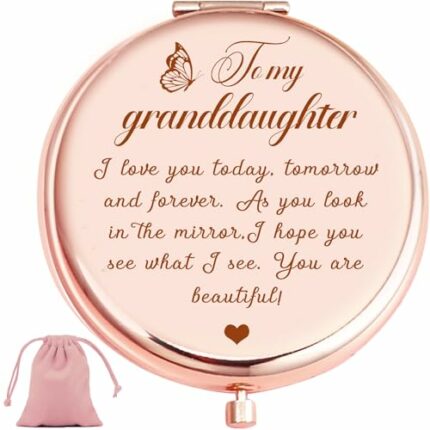 Aievlinkr Granddaughter Gifts from Grandma and Grandpa, Gifts for Granddaughter, Personalized Engraved Compact Mirror, to My Granddaughter Makeup