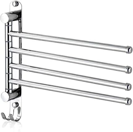 XHALERY 304 Stainless Steel Bathroom Towel Rack Rotary Bath Towel Shelf Bath Rail Hanger Towel Holder 4 Swivel Bars Bathroom Wall Mounted Toilet