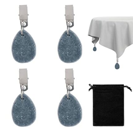 4 Piece Tablecloth Weight Set with 1 Flannel Bag, Tablecloth Weight Stone with Clip, Tablecloth Weight Stone in Teardrop Shape, Marble Tablecloth