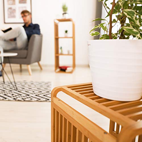 Relaxdays Bamboo Shelf, Rounded Slim Bathroom Rack with Tiers, Square, Natural, HWD: 33x33x33 cm