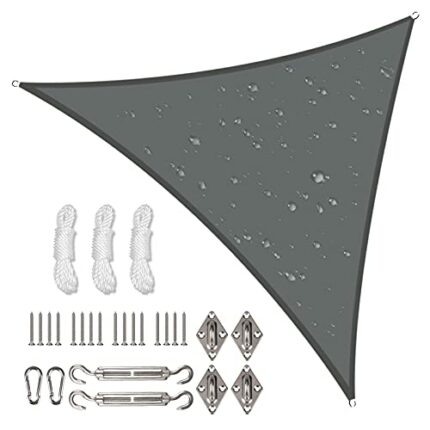 NAKIHOUSE Waterproof Shade Sail with Rope Fixing Kits, 2x2x2m Triangle Sun Shade Sail 98% UV Block Awning Canopy for Garden Patio (Grey)