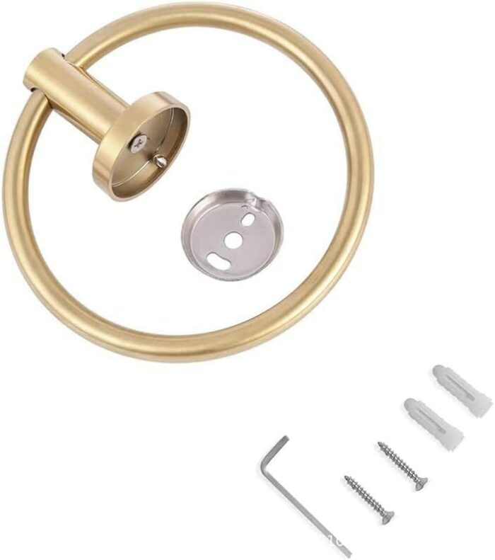 RAKUTE Gold Stainless Steel Towel Holder, Bathroom Wall Mounted Round Towel Rings, Towel Rack, Kitchen Storage Accessories Bathroom Ring