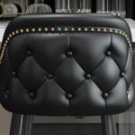 26 Inch High Leather Barstools Set of 2 Kitchen Island Bar Chairs Counter Height Upholstered with Nailheads and Gold Tipped Black Metal Legs, Lei