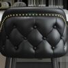26 Inch High Leather Barstools Set of 2 Kitchen Island Bar Chairs Counter Height Upholstered with Nailheads and Gold Tipped Black Metal Legs, Lei