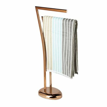 Relaxdays WIMEDO Towel Rack, Size: 84 x 26 x 16 cm Free-Standing Towel Stand in Copper with 2 Towel Rails, Copper