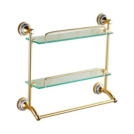 RSOCHS Wall Shelf Bathroom Glass Shelf Stainless Steel Towel Rack Shelf Bathroom Shelf Double Wall Hanging