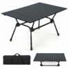 TANGZON Folding Aluminium Camping Table, Outdoor Portable Roll up Beach Table with Carry Bag, 4-Level Height Adjustable Lightweight Garden Table