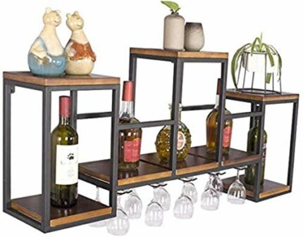 NEOCHY Wine Rack Modern Wall-Mounted Metal Wall Bottle and Glass Frame Home Kitchen Decoration Rack Storage Rack Glass Goblet Rack Display