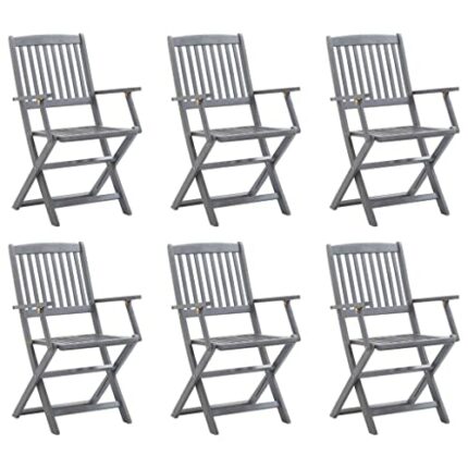 vidaXL 6x Solid Acacia Wood Folding Outdoor Chairs Garden Seating Furniture Foldable Wooden Patio Side Seat Kitchen Dining Room Dinner Chair