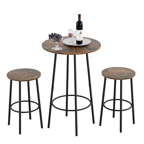 AEPOALUA 3 Piece Bar Table Set, Round Bar Table and Chairs Set of 2, Pub Dining Table Set Counter Height Wood top, Bar Stool Table for Breakfast