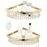 FVRTFT Shower Rack Corner Shower Shelf No Drilling Shower Shelves Self Adhesive Wall Mounted All Copper For Bathroom Toilet,gold,2 Tier