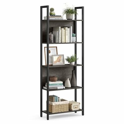 VASAGLE 5-Tier Bookshelf, Storage Rack Shelf, Bookcase with Steel Frame, for Living Room, Entryway, Hallway, Office, Charcoal Gray