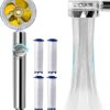 High Pressure Water Saving Shower Head - Propeller - Turbo Fan Drive Jet Shower Head-with Water Stop Button and 4Pcs Filter-360 Degree Rotating S